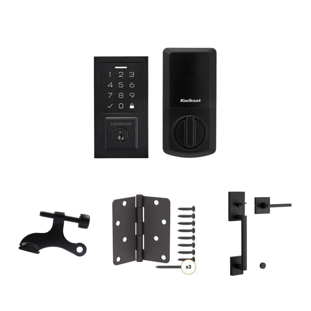 SmartCode 270 Deadbolt, Hinge Pin Stop, 4 in. Hinge (3-Count) and San Clemente Handleset Combo