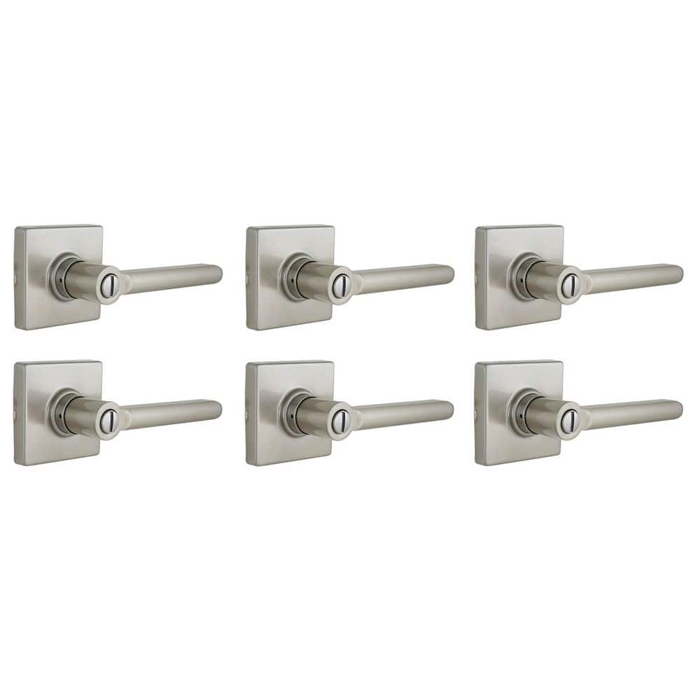 Tonebridge Satin Nickel Bed/Bath Privacy Door Handle with Square Rose Contractor Pack (6-Count)