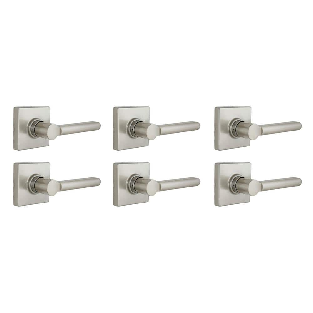 Tonebridge Satin Nickel Hall/Closet Passage Door Handle with Square Rose Contractor Pack (6-Pack)