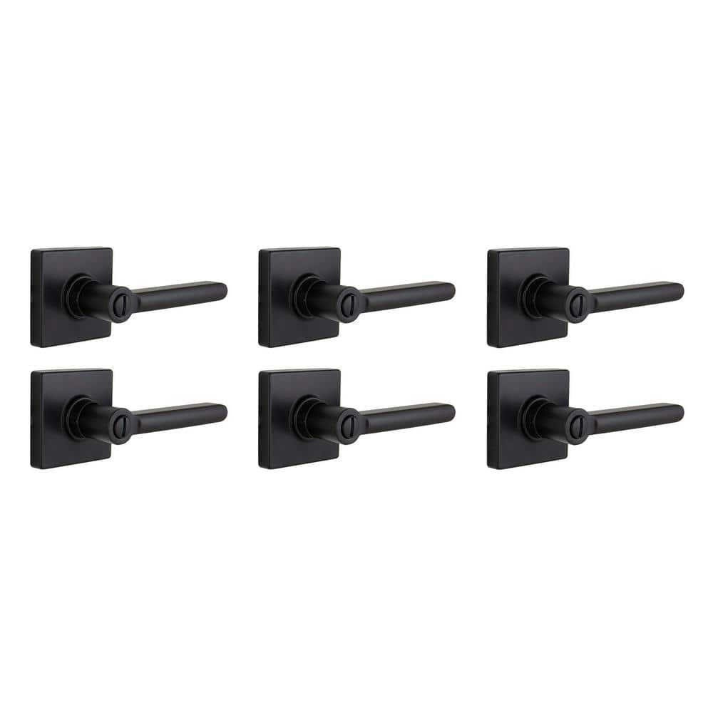 Tonebridge Matte Black Bed/Bath Privacy Door Handle with Square Rose Contractor Pack (6-Piece)