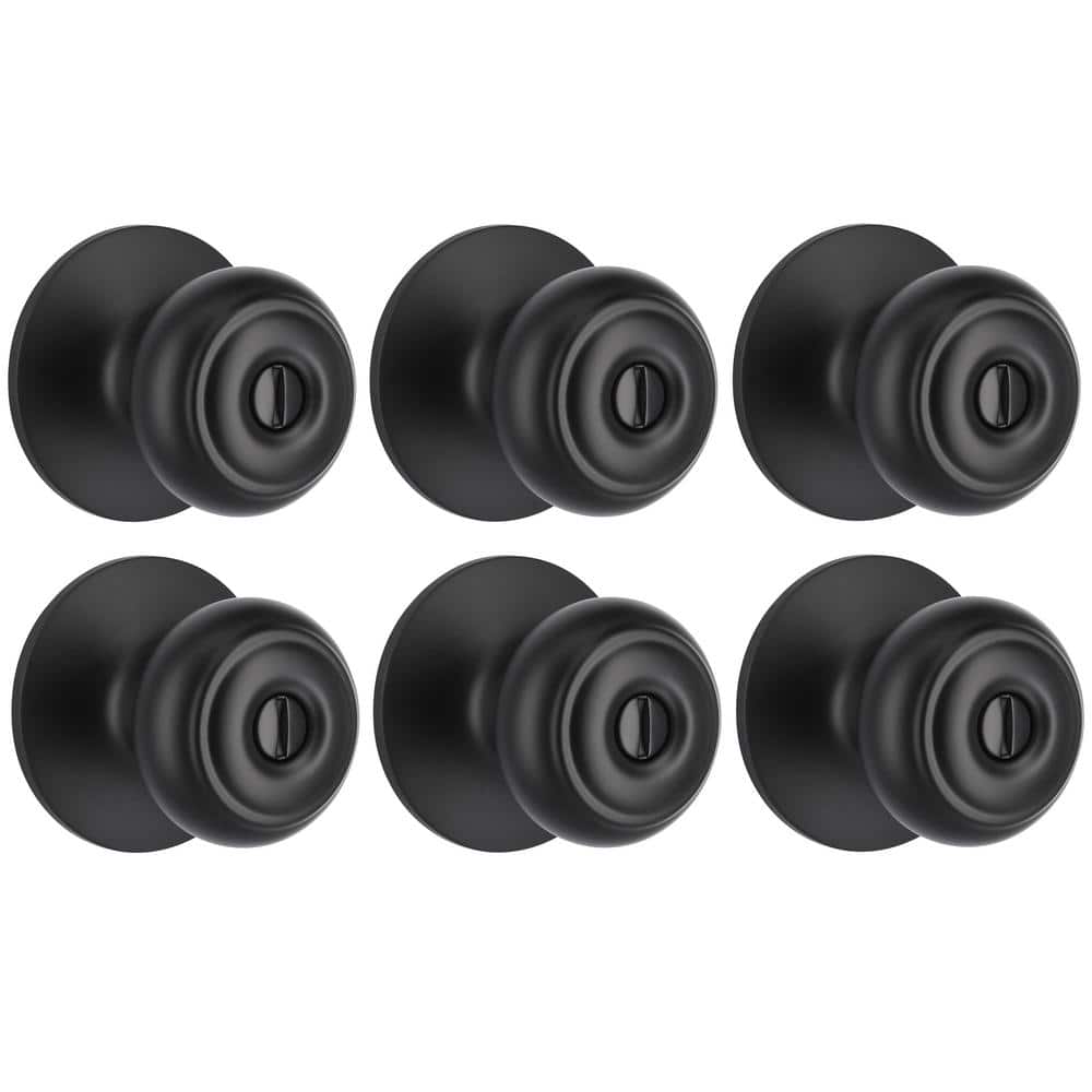 Hartford Matte Black Bed/Bath Door Knob Contractor Pack (6-Piece)