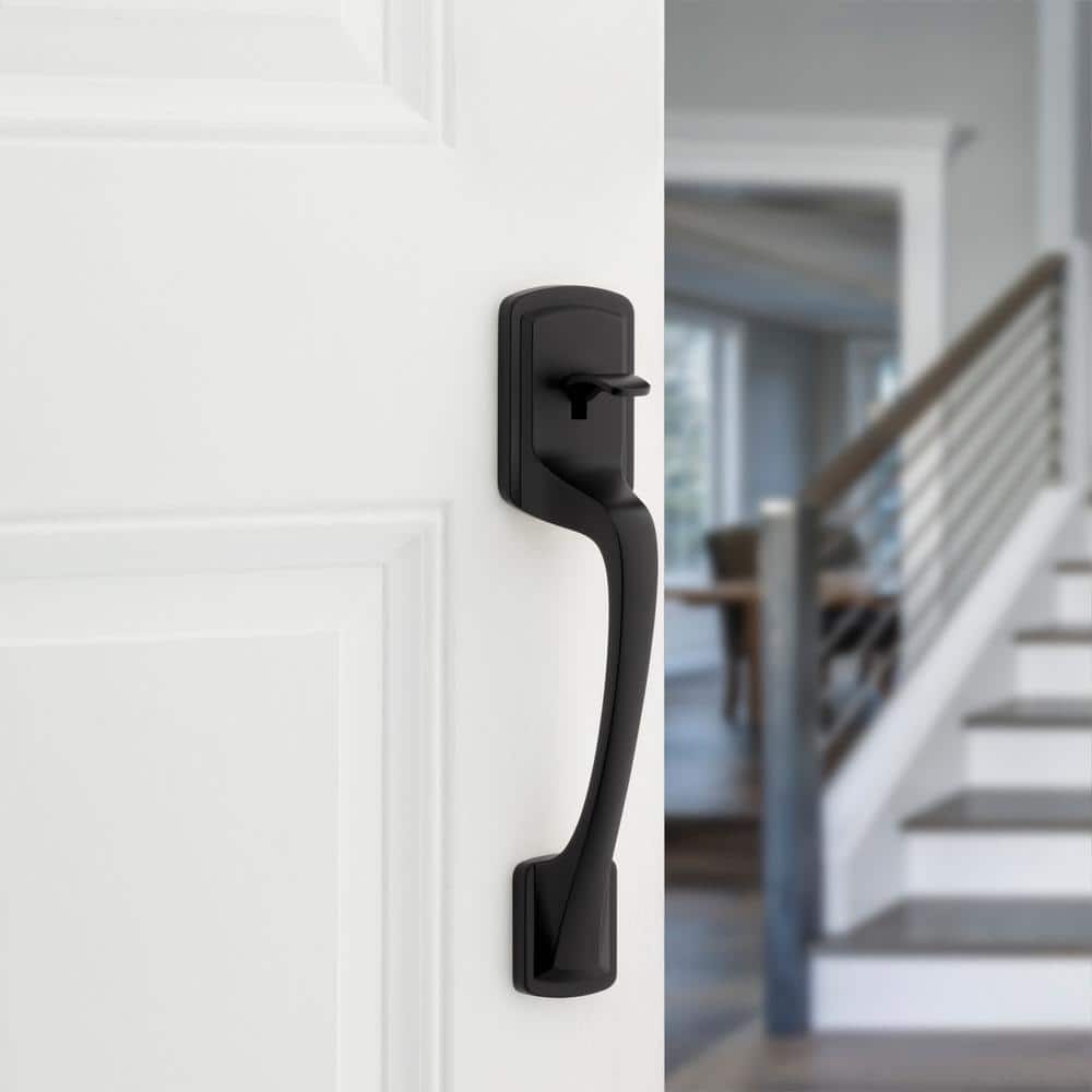 Prague Matte Black Entry Door Handle Only with Pismo Round Door Knob
