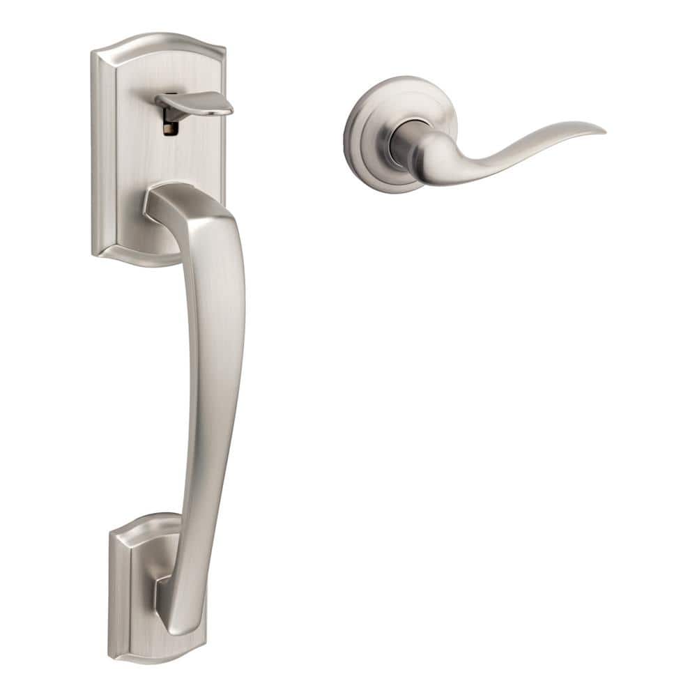 Prescott Satin Nickel Door Handleset Only with Tustin Door Handle in Satin Nickel