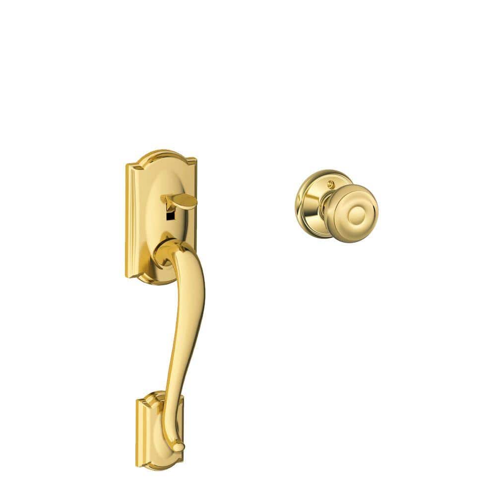Camelot Bright Brass Door Handleset Grip with Georgian Door Knob