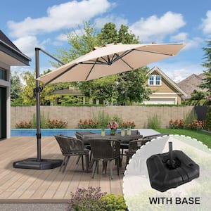 11 ft. Octagon Aluminum UV-Resistant Outdoor Cantilever Offset 360° Rotation Patio Umbrella with Base, Beige